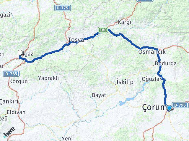 Çorum Ilgaz Çankırı Arası Kaç Km - Yol Haritası
