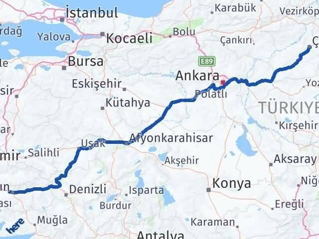 Çorum İncirliova Aydın Arası Kaç Km - Yol Haritası