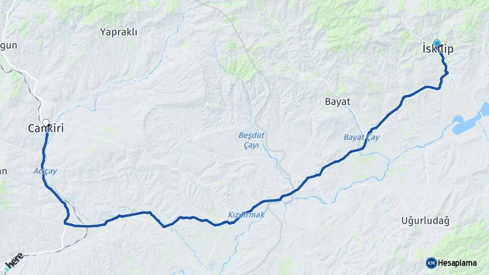 Çorum İskilip Çankırı Arası Kaç Km - Yol Haritası