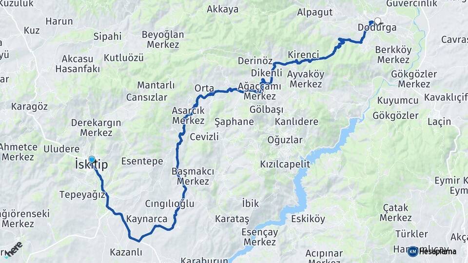 Çorum İskilip Dodurga Arası Kaç Km - Yol Haritası