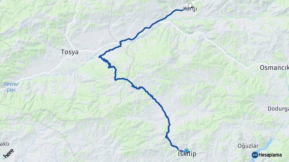 Çorum İskilip Kargı Arası Kaç Km - Yol Haritası