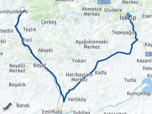Çorum İskilip Kunduzlu Bayat Arası Kaç Km - Yol Haritası