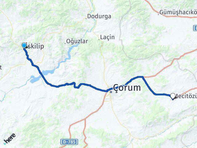 Çorum İskilip Mecitözü Arası Kaç Km - Yol Haritası