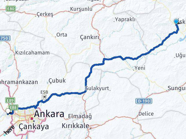 Çorum İskilip Sincan Ankara Arası Kaç Km - Yol Haritası