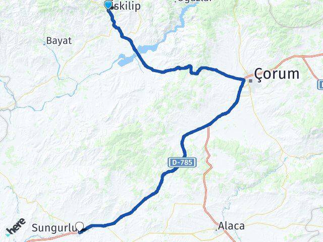 Çorum İskilip Sungurlu Arası Kaç Km - Yol Haritası