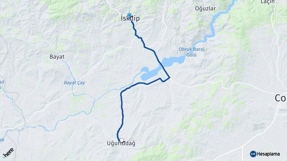 Çorum İskilip Uğurludağ Arası Kaç Km - Yol Haritası