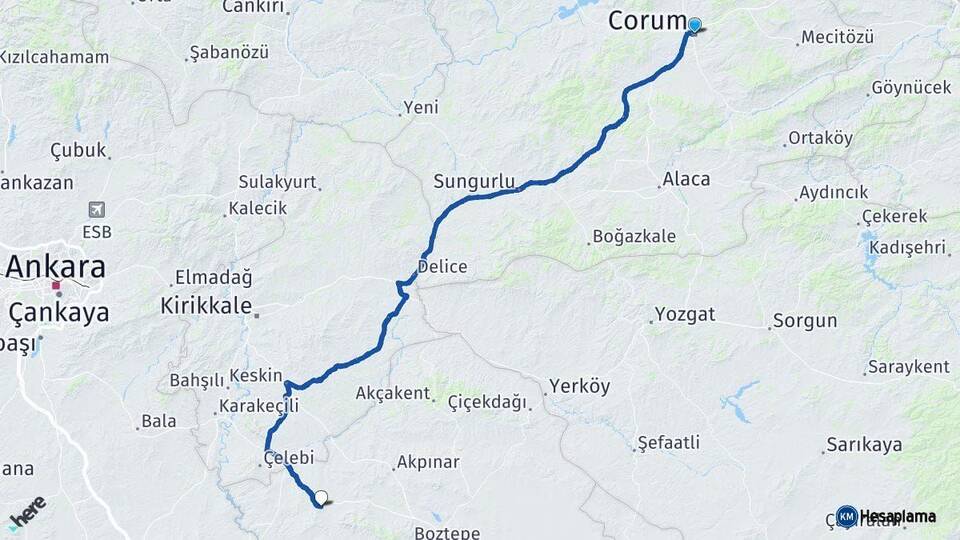 Çorum Kaman Kırşehir Arası Kaç Km - Yol Haritası