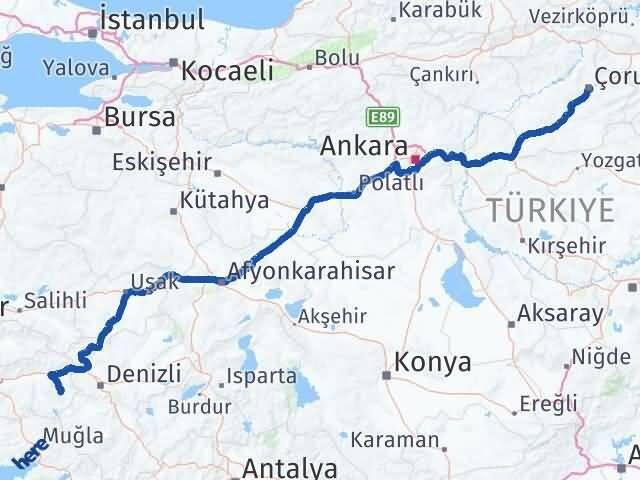 Çorum Karacasu Aydın Arası Kaç Km - Yol Haritası