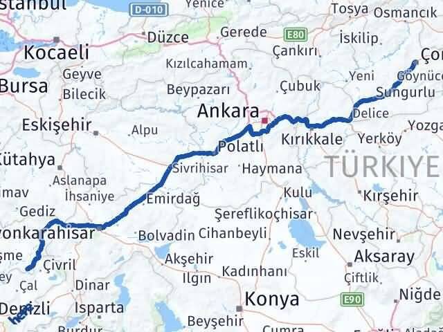 Çorum Karahallı Uşak Arası Kaç Km - Yol Haritası