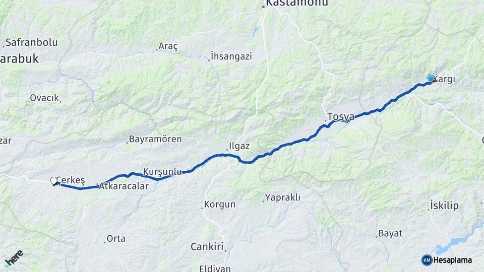 Çorum Kargı Çerkeş Çankırı Arası Kaç Km - Yol Haritası
