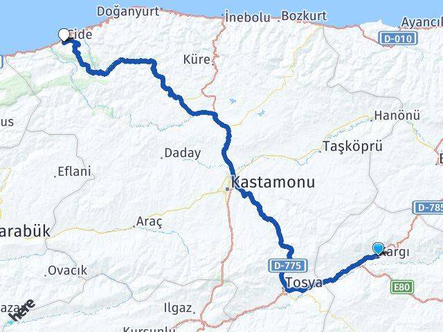 Çorum Kargı Cide Kastamonu Arası Kaç Km - Yol Haritası