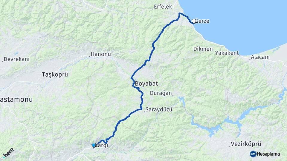 Çorum Kargı Gerze Sinop Arası Kaç Km - Yol Haritası