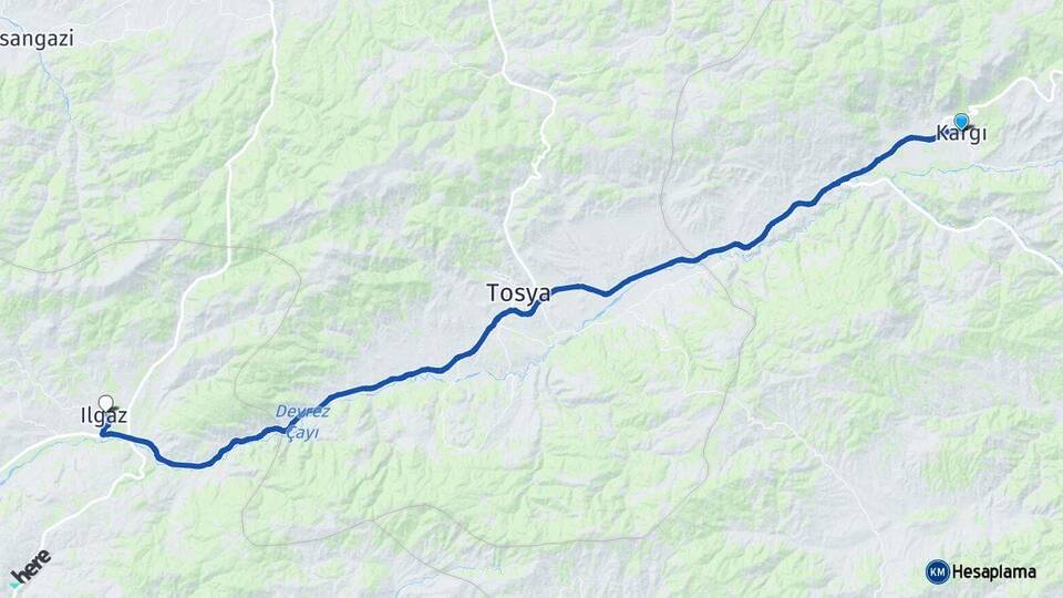 Çorum Kargı Ilgaz Çankırı Arası Kaç Km - Yol Haritası