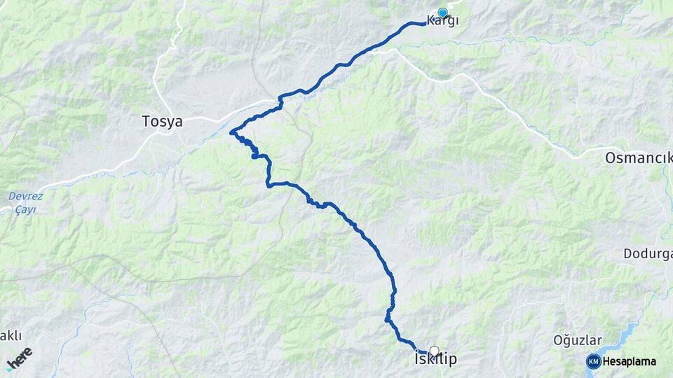 Çorum Kargı İskilip Arası Kaç Km - Yol Haritası