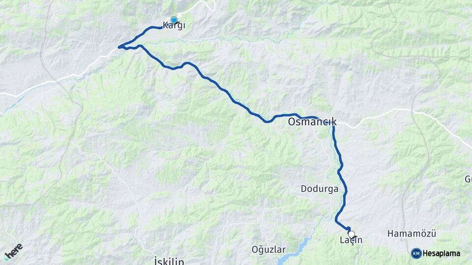 Çorum Kargı Laçin Arası Kaç Km - Yol Haritası