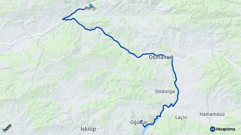Çorum Kargı Oğuzlar Arası Kaç Km - Yol Haritası