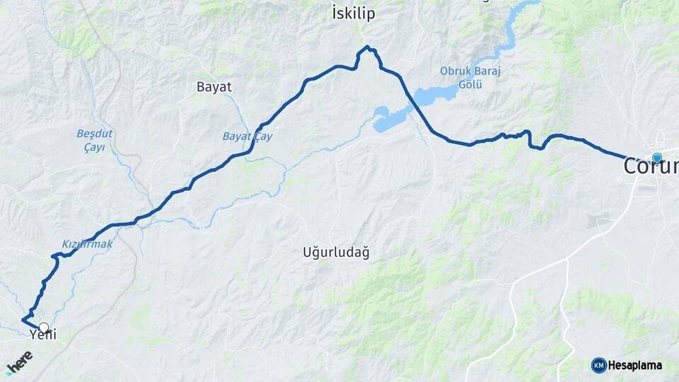 Çorum Kızılırmak Çankırı Arası Kaç Km - Yol Haritası
