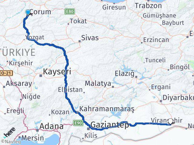 Çorum Kızıltepe Mardin Arası Kaç Km - Yol Haritası