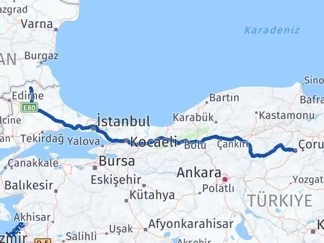Çorum Kofçaz Kırklareli Arası Kaç Km - Yol Haritası