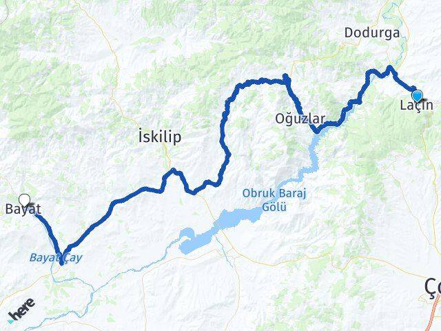 Çorum Laçin Bayat Arası Kaç Km - Yol Haritası