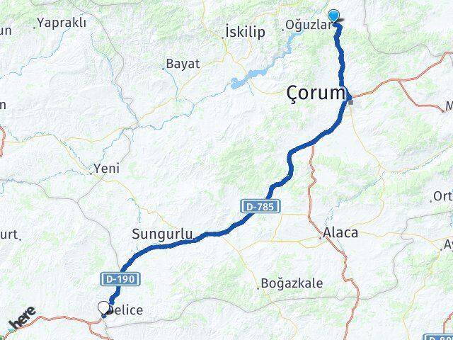 Çorum Laçin Delice Kırıkkale Arası Kaç Km - Yol Haritası