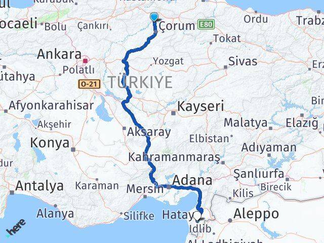 Çorum Laçin Hatay Arası Kaç Km - Yol Haritası