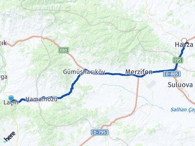 Çorum Laçin Havza Samsun Arası Kaç Km - Yol Haritası