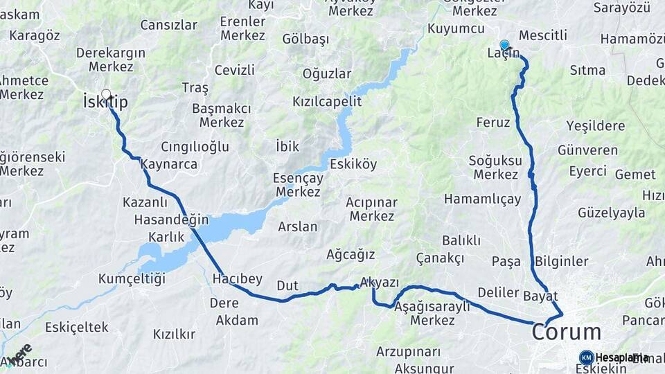 Çorum Laçin İskilip Arası Kaç Km - Yol Haritası