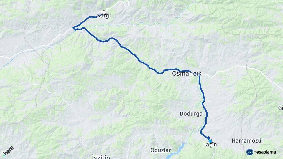 Çorum Laçin Kargı Arası Kaç Km - Yol Haritası