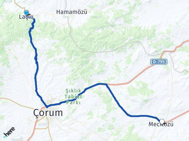 Çorum Laçin Mecitözü Arası Kaç Km - Yol Haritası