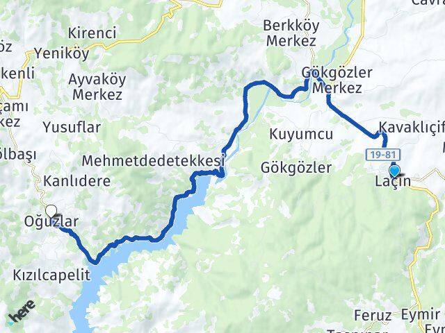Çorum Laçin Oğuzlar Arası Kaç Km - Yol Haritası