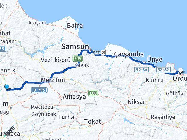 Çorum Laçin Ordu Arası Kaç Km - Yol Haritası