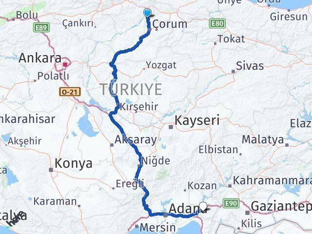 Çorum Laçin Osmaniye Arası Kaç Km - Yol Haritası