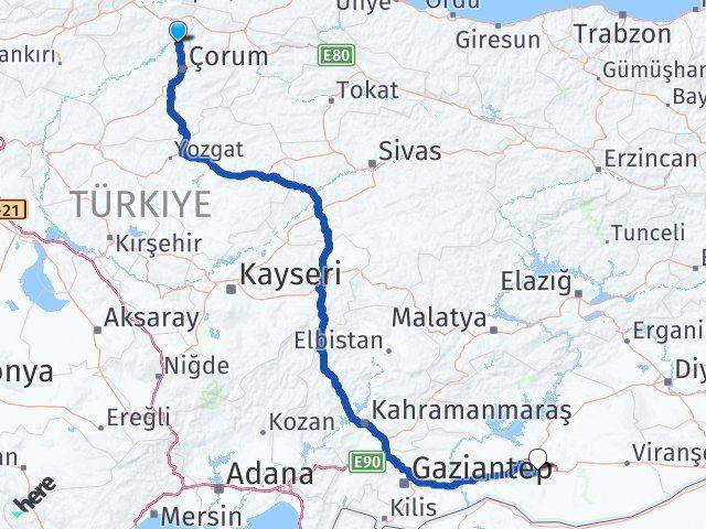 Çorum Laçin Şanlıurfa Arası Kaç Km - Yol Haritası