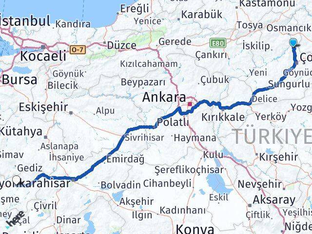 Çorum Laçin Uşak Arası Kaç Km - Yol Haritası