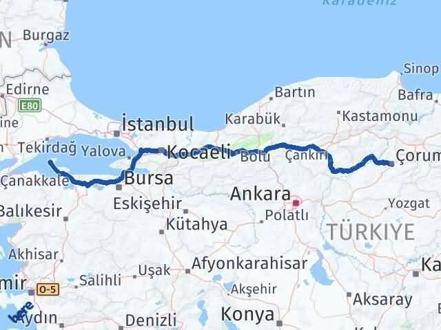 Çorum Marmara Balıkesir Arası Kaç Km - Yol Haritası