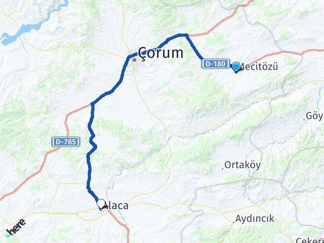 Çorum Mecitözü Alaca Arası Kaç Km - Yol Haritası