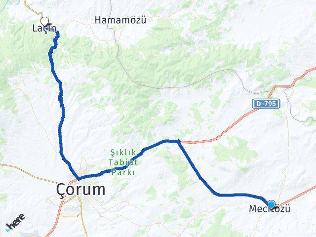 Çorum Mecitözü Laçin Arası Kaç Km - Yol Haritası
