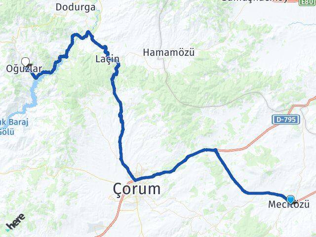 Çorum Mecitözü Oğuzlar Arası Kaç Km - Yol Haritası