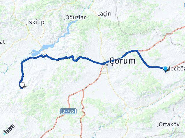 Çorum Mecitözü Uğurludağ Arası Kaç Km - Yol Haritası