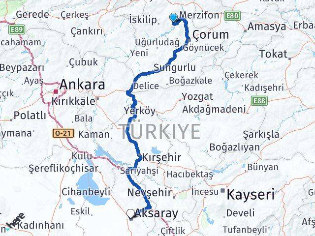 Çorum Oğuzlar Aksaray Arası Kaç Km - Yol Haritası