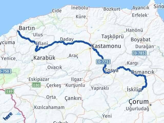 Çorum Oğuzlar Bartın Arası Kaç Km - Yol Haritası