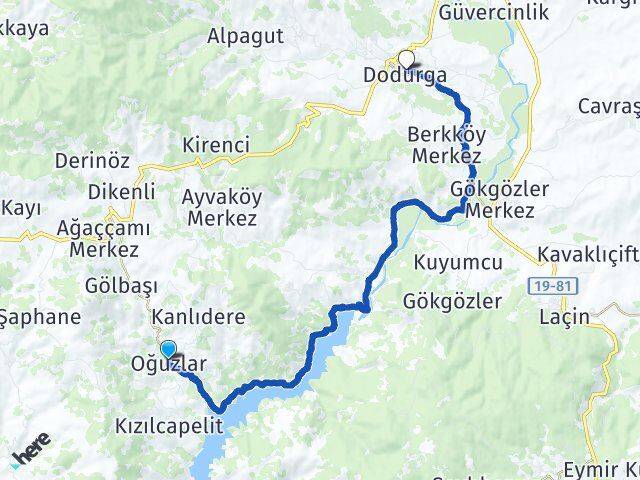 Çorum Oğuzlar Dodurga Arası Kaç Km - Yol Haritası