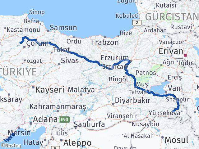 Çorum Oğuzlar Hakkari Arası Kaç Km - Yol Haritası