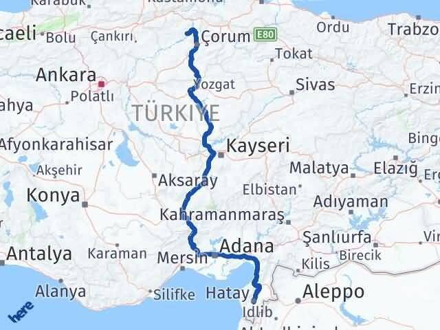 Çorum Oğuzlar Hatay Arası Kaç Km - Yol Haritası
