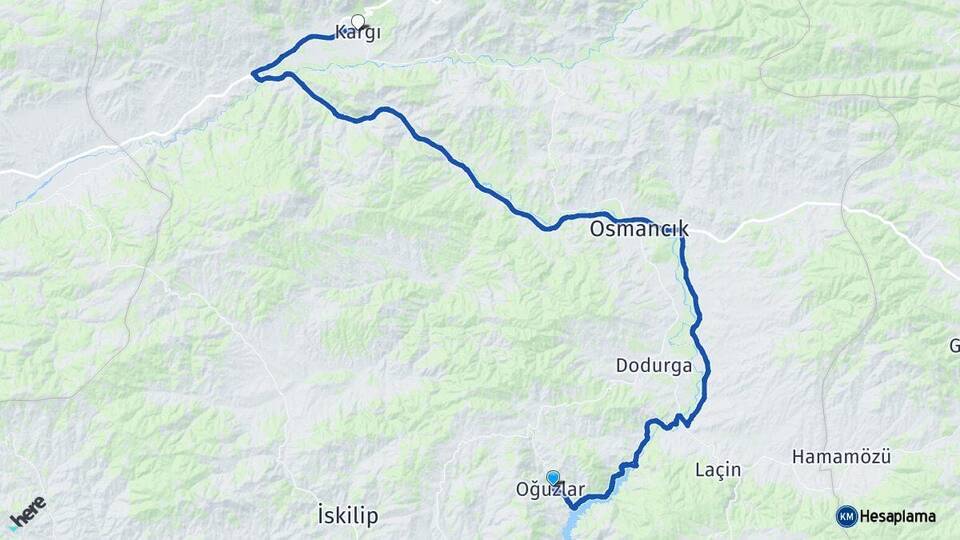 Çorum Oğuzlar Kargı Arası Kaç Km - Yol Haritası