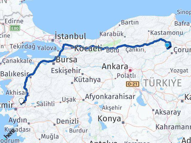 Çorum Oğuzlar Manisa Arası Kaç Km - Yol Haritası