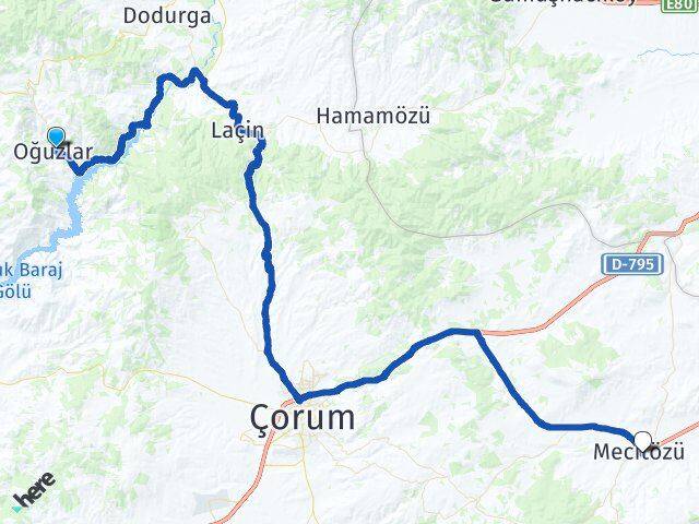 Çorum Oğuzlar Mecitözü Arası Kaç Km - Yol Haritası
