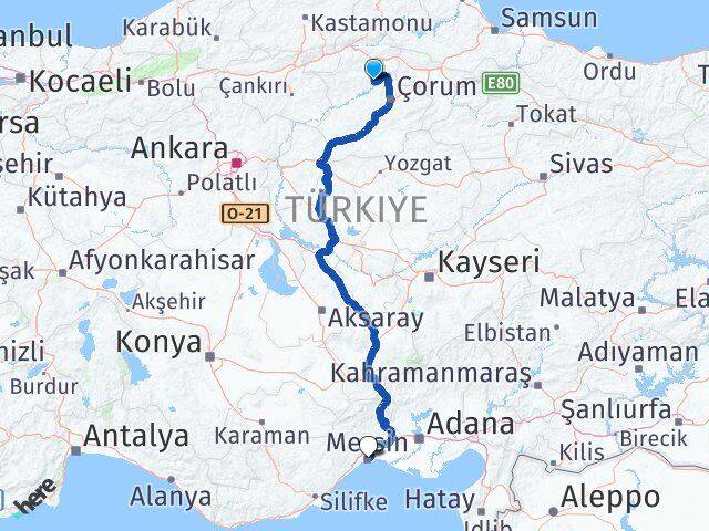 Çorum Oğuzlar Mersin Arası Kaç Km - Yol Haritası