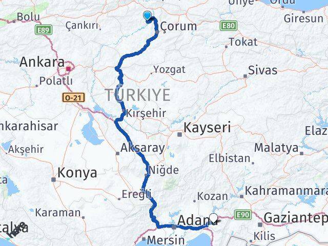 Çorum Oğuzlar Osmaniye Arası Kaç Km - Yol Haritası